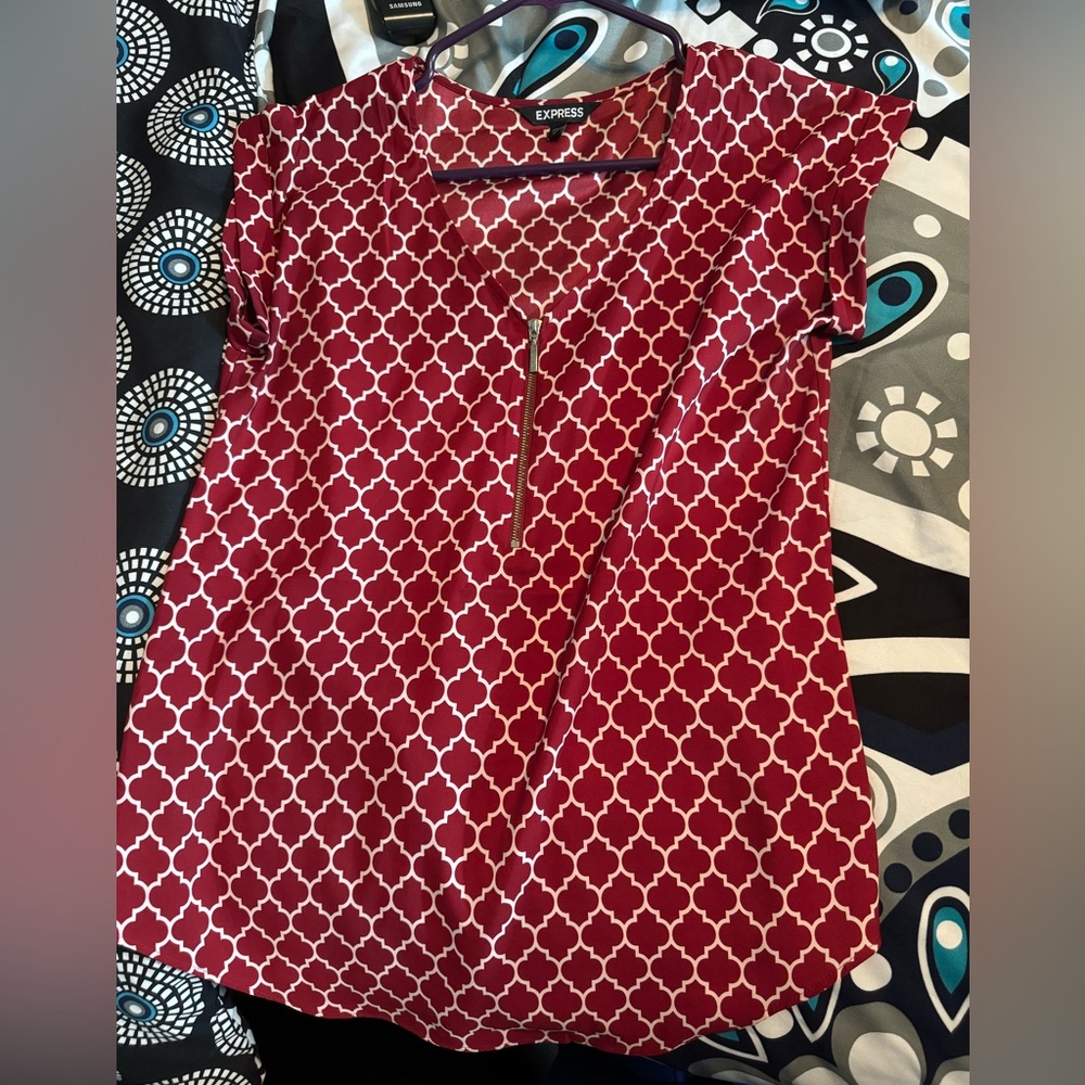 Red and cream pattern dress shirt